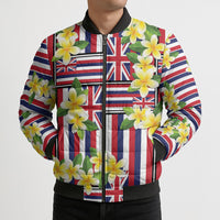Hawaii Plumeria Lei Bomber Puffer Jacket Hawaiian Flag Motif