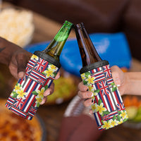 Hawaii Plumeria Lei 4 in 1 Can Cooler Tumbler Hawaiian Flag Motif