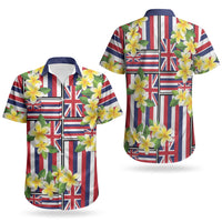 Hawaii Plumeria Lei Couples Matching Off The Shoulder Long Sleeve Dress and Hawaiian Shirt Hawaiian Flag Motif LT9 - Polynesian Pride