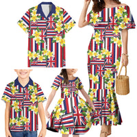 Hawaii Plumeria Lei Family Matching Mermaid Dress and Hawaiian Shirt Hawaiian Flag Motif