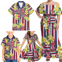 Hawaii Plumeria Lei Family Matching Off Shoulder Maxi Dress and Hawaiian Shirt Hawaiian Flag Motif LT9 - Polynesian Pride