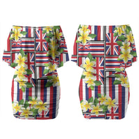 Hawaii Plumeria Lei Family Matching Off Shoulder Short Dress and Hawaiian Shirt Hawaiian Flag Motif LT9 Mom's Dress Red - Polynesian Pride