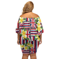 Hawaii Plumeria Lei Family Matching Off Shoulder Short Dress and Hawaiian Shirt Hawaiian Flag Motif