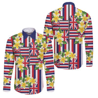 Hawaii Plumeria Lei Family Matching Puletasi and Hawaiian Shirt Hawaiian Flag Motif LT9 Dad's Shirt - Long Sleeve Red - Polynesian Pride