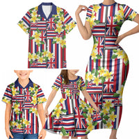 Hawaii Plumeria Lei Family Matching Short Sleeve Bodycon Dress and Hawaiian Shirt Hawaiian Flag Motif LT9 - Polynesian Pride