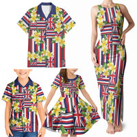 Hawaii Plumeria Lei Family Matching Tank Maxi Dress and Hawaiian Shirt Hawaiian Flag Motif LT9 - Polynesian Pride
