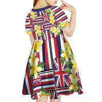 Hawaii Plumeria Lei Kid Short Sleeve Dress Hawaiian Flag Motif LT9 - Polynesian Pride