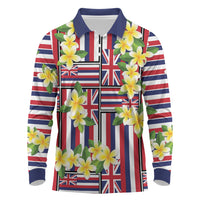 Hawaii Plumeria Lei Long Sleeve Polo Shirt Hawaiian Flag Motif LT9 Red - Polynesian Pride