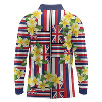 Hawaii Plumeria Lei Long Sleeve Polo Shirt Hawaiian Flag Motif LT9 - Polynesian Pride