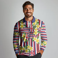 Hawaii Plumeria Lei Long Sleeve Polo Shirt Hawaiian Flag Motif LT9 - Polynesian Pride