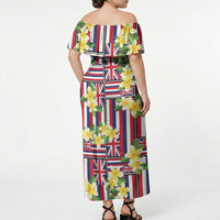 Hawaii Plumeria Lei Off Shoulder Maxi Dress Hawaiian Flag Motif LT9 - Polynesian Pride