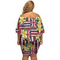 Hawaii Plumeria Lei Off Shoulder Short Dress Hawaiian Flag Motif LT9 - Polynesian Pride
