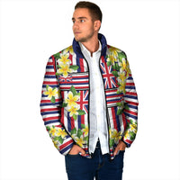 Hawaii Plumeria Lei Padded Jacket Hawaiian Flag Motif