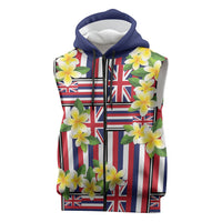 Hawaii Plumeria Lei Sleeveless Zip Hoodie Hawaiian Flag Motif LT9 Red - Polynesian Pride