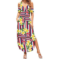 Hawaii Plumeria Lei Summer Maxi Dress Hawaiian Flag Motif