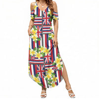 Hawaii Plumeria Lei Summer Maxi Dress Hawaiian Flag Motif LT9 Women Red - Polynesian Pride