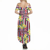 Hawaii Plumeria Lei Summer Maxi Dress Hawaiian Flag Motif LT9 - Polynesian Pride