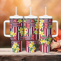 Hawaii Plumeria Lei Tumbler With Handle Hawaiian Flag Motif