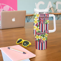Hawaii Plumeria Lei Tumbler With Handle Hawaiian Flag Motif