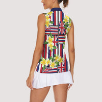 Hawaii Plumeria Lei Women Sleeveless Polo Shirt Hawaiian Flag Motif