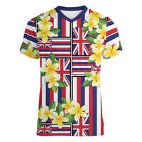 Hawaii Plumeria Lei Women V-Neck T-Shirt Hawaiian Flag Motif