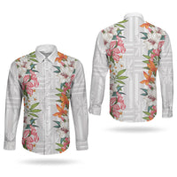 Hawaii Tropical Twist Lei Couples Matching Puletasi and Long Sleeve Button Shirt Hawaiian Flag Motif LT9 - Polynesian Pride