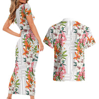 Hawaii Tropical Twist Lei Couples Matching Short Sleeve Bodycon Dress and Hawaiian Shirt Hawaiian Flag Motif LT9 - Polynesian Pride