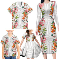 Hawaii Tropical Twist Lei Family Matching Long Sleeve Bodycon Dress and Hawaiian Shirt Hawaiian Flag Motif LT9 - Polynesian Pride