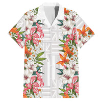 Hawaii Tropical Twist Lei Family Matching Long Sleeve Bodycon Dress and Hawaiian Shirt Hawaiian Flag Motif LT9 Dad's Shirt - Short Sleeve White - Polynesian Pride