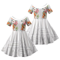 Hawaii Tropical Twist Lei Family Matching Long Sleeve Bodycon Dress and Hawaiian Shirt Hawaiian Flag Motif LT9 Daughter's Dress White - Polynesian Pride