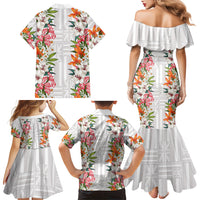 Hawaii Tropical Twist Lei Family Matching Mermaid Dress and Hawaiian Shirt Hawaiian Flag Motif LT9 Mom's Dress White - Polynesian Pride