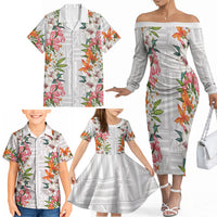 Hawaii Tropical Twist Lei Family Matching Off The Shoulder Long Sleeve Dress and Hawaiian Shirt Hawaiian Flag Motif LT9 - Polynesian Pride