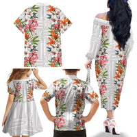 Hawaii Tropical Twist Lei Family Matching Off The Shoulder Long Sleeve Dress and Hawaiian Shirt Hawaiian Flag Motif