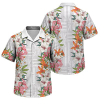 Hawaii Tropical Twist Lei Family Matching Off The Shoulder Long Sleeve Dress and Hawaiian Shirt Hawaiian Flag Motif LT9 Son's Shirt White - Polynesian Pride