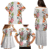 Hawaii Tropical Twist Lei Family Matching Puletasi and Hawaiian Shirt Hawaiian Flag Motif LT9 Mom's Dress White - Polynesian Pride