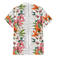 Hawaii Tropical Twist Lei Family Matching Short Sleeve Bodycon Dress and Hawaiian Shirt Hawaiian Flag Motif LT9 Dad's Shirt - Long Sleeve White - Polynesian Pride