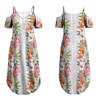 Hawaii Tropical Twist Lei Family Matching Summer Maxi Dress and Hawaiian Shirt Hawaiian Flag Motif LT9 Mom's Dress White - Polynesian Pride