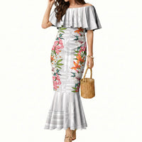 Hawaii Tropical Twist Lei Mermaid Dress Hawaiian Flag Motif LT9 Women White - Polynesian Pride