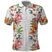Hawaii Tropical Twist Lei Polo Shirt Hawaiian Flag Motif LT9 White - Polynesian Pride