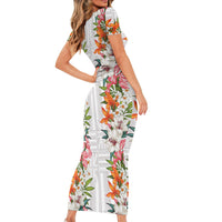 Hawaii Tropical Twist Lei Short Sleeve Bodycon Dress Hawaiian Flag Motif LT9 - Polynesian Pride