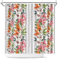 Hawaii Tropical Twist Lei Shower Curtain Hawaiian Flag Motif LT9 White - Polynesian Pride