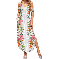 Hawaii Tropical Twist Lei Summer Maxi Dress Hawaiian Flag Motif LT9 Women White - Polynesian Pride