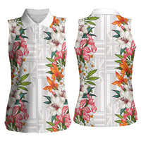 Hawaii Tropical Twist Lei Women Sleeveless Polo Shirt Hawaiian Flag Motif