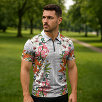 Hawaii Tropical Twist Lei Zipper Polo Shirt Hawaiian Flag Motif LT9 - Polynesian Pride