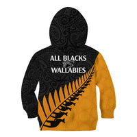 Australia Wallabies and Aotearoa Rugby Kid Hoodie Kangaroo Black Fern Maori Gold Vibe LT9 - Polynesian Pride