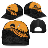 Australia New Zealand Rugby Baseball Net Cap Gold Aboriginal Wallabies and Maori Black Fern - Polynesian Pride