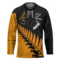 Australia New Zealand Rugby Custom Hockey Jersey Gold Aboriginal Wallabies and Maori Black Fern LT9 Unisex Gold - Polynesian Pride