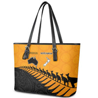 Australia New Zealand Rugby Leather Tote Bag Gold Aboriginal Wallabies and Maori Black Fern - Polynesian Pride