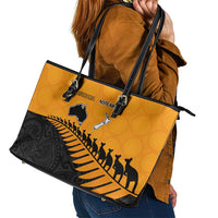 Australia New Zealand Rugby Leather Tote Bag Gold Aboriginal Wallabies and Maori Black Fern - Polynesian Pride
