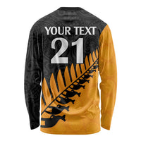 Custom Australia Wallabies and Aotearoa Rugby Long Sleeve Shirt Kangaroo Black Fern Maori Gold Vibe LT9